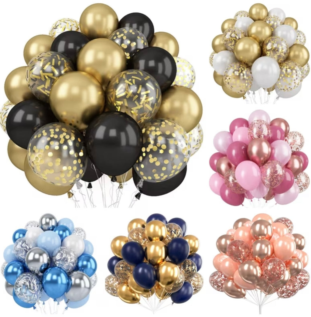 30 gold, blue, silver metalized balloons