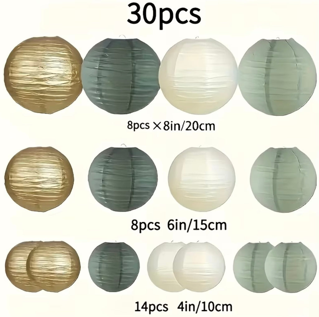 30 Green and Golden Paper Lanterns