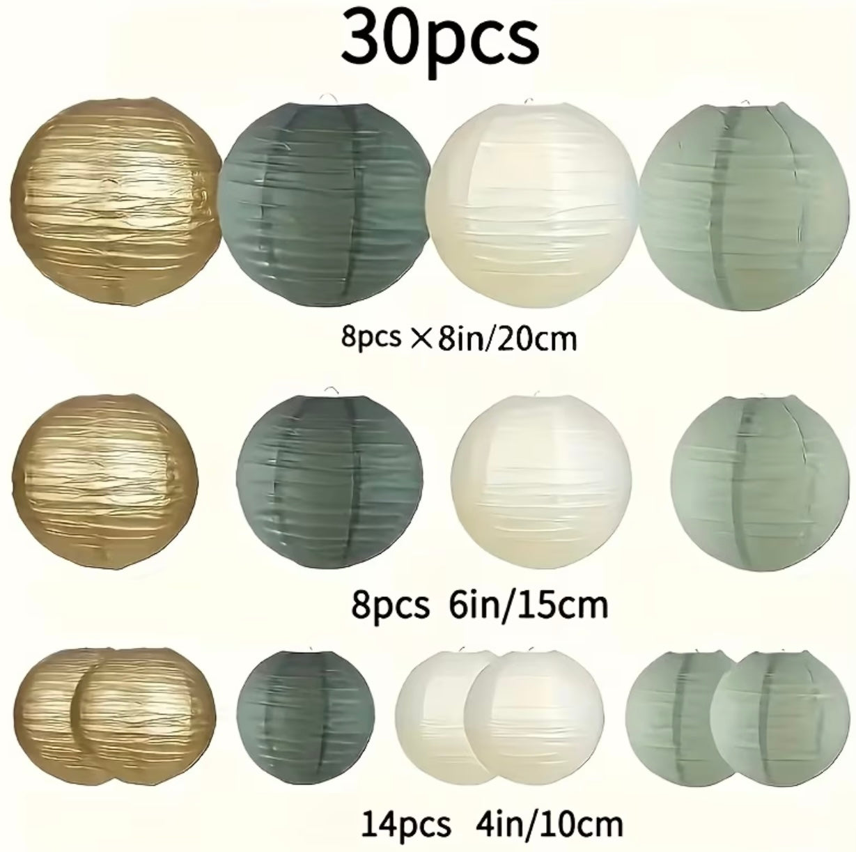 30 Green and Golden Paper Lanterns