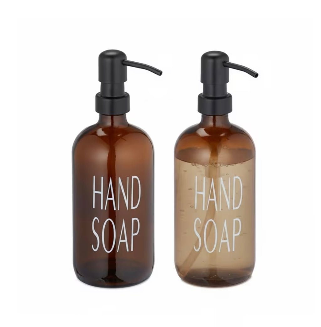 2 x Dispenser di Sapone in Vetro Marrone - 500 ml