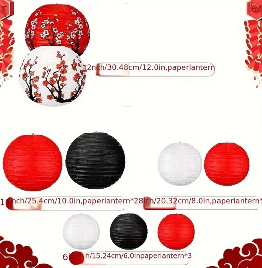 Set of 9 Japanese Cherry Blossom Lanterns