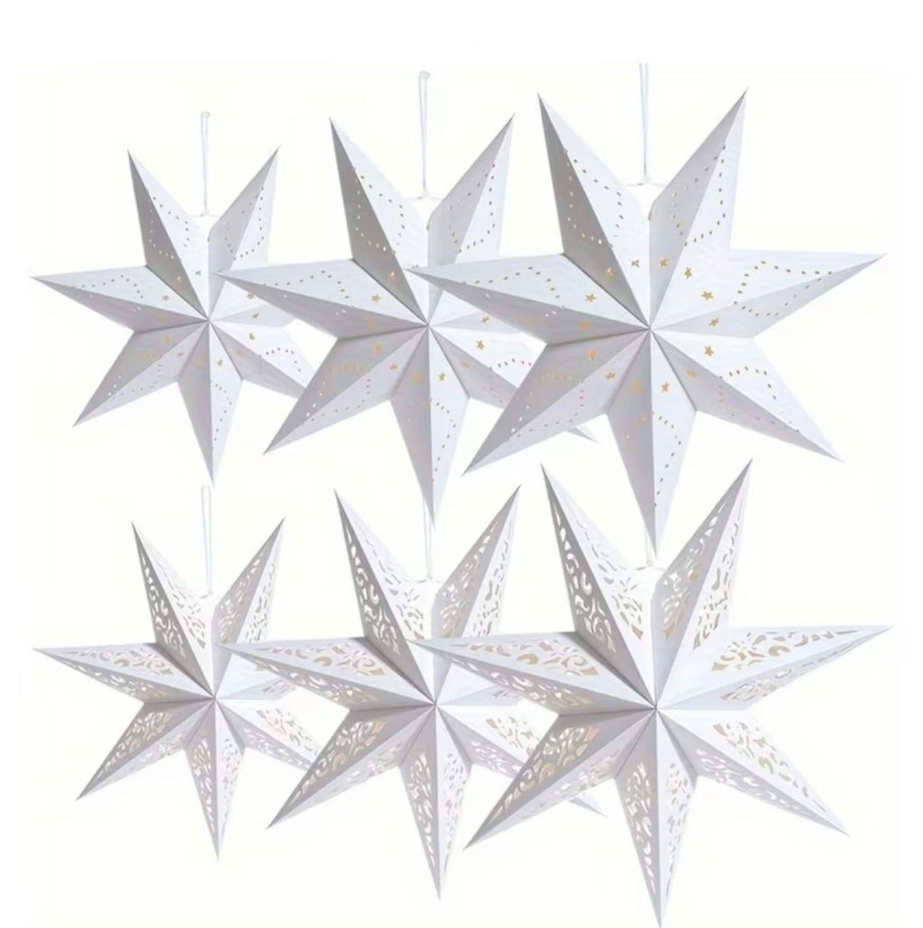1 pc, White star-shaped pendant (without light), Perforated paper star