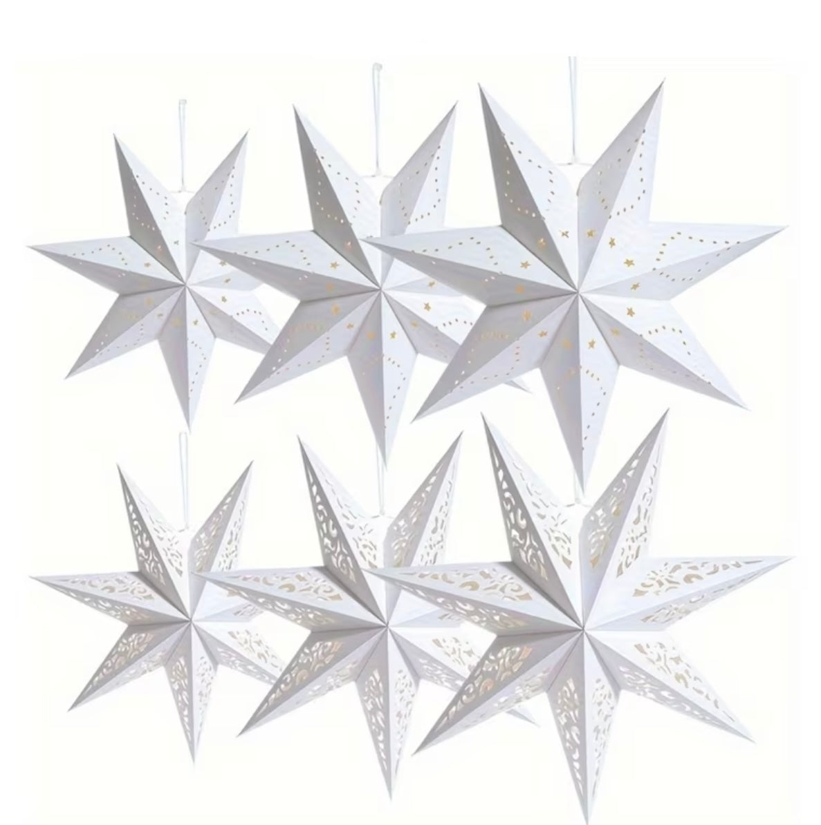 1 pc, White star-shaped pendant (without light), Perforated paper star