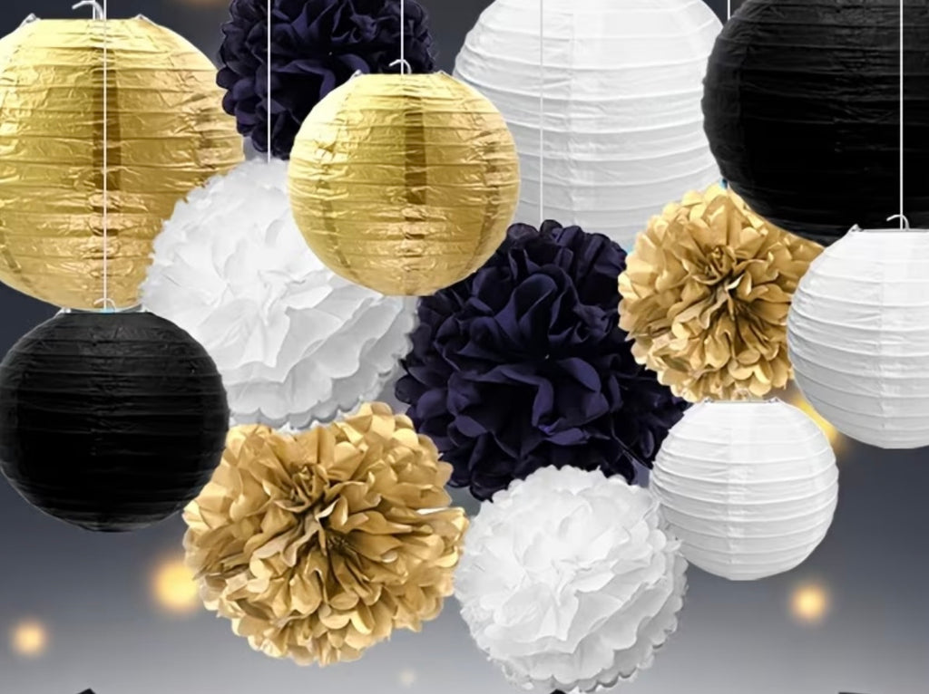 13 pieces, Set of paper lanterns to

Black or white contrast