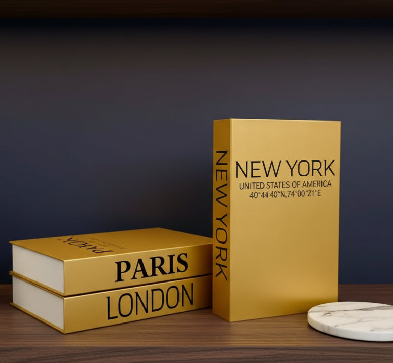 Libros falsos decorativos con efecto de papel dorado