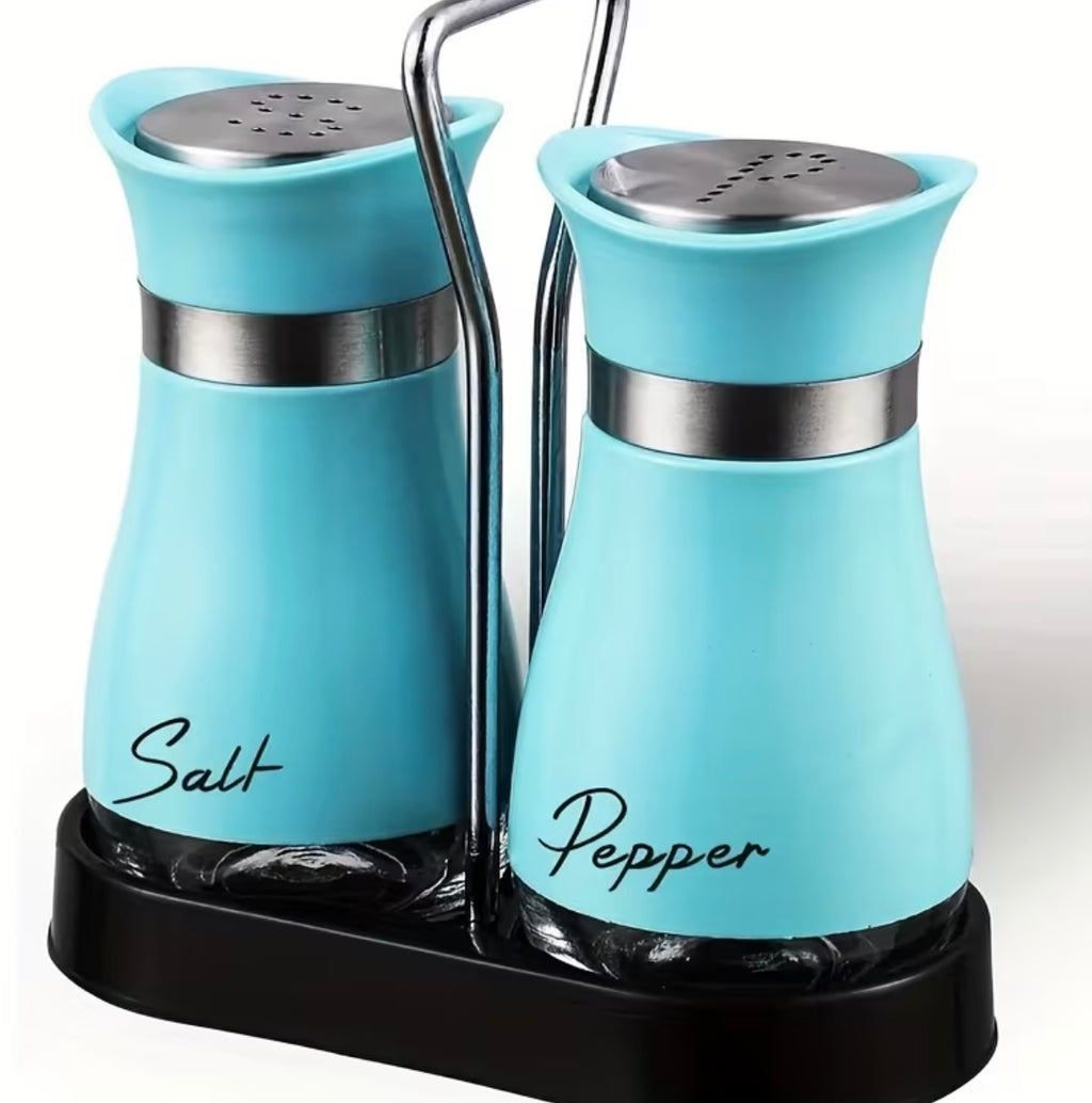 Salt and Pepper Set with Storage Rack (1 Storage Rack + 2 Bottles)