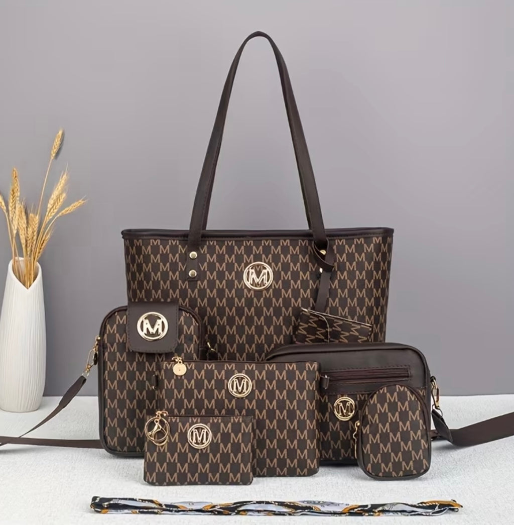 Set of 7 pieces plastic tote bag with fashionable letter print