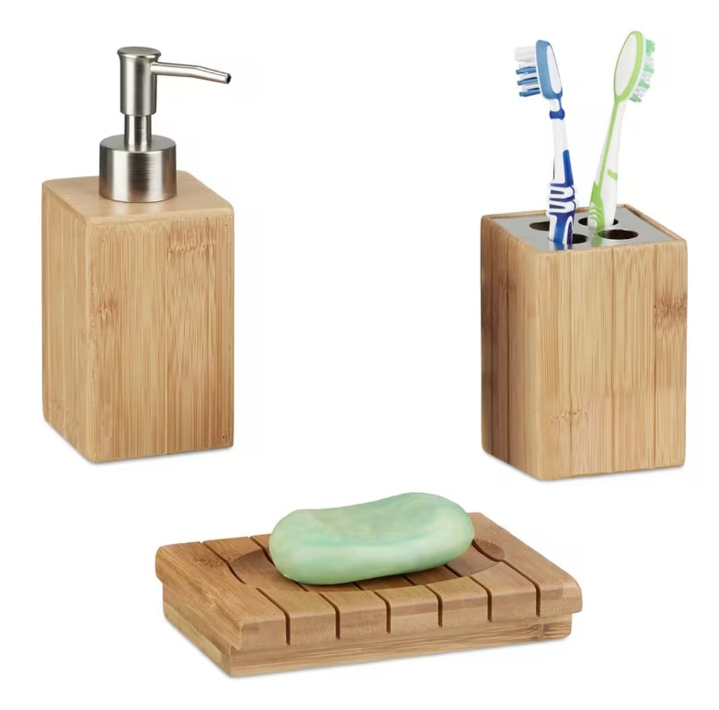 Set di 3 accessori naturali per il bagno