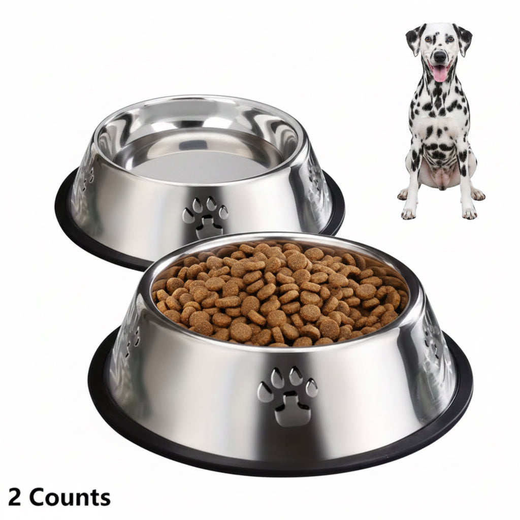 2 stainless steel dog bowls