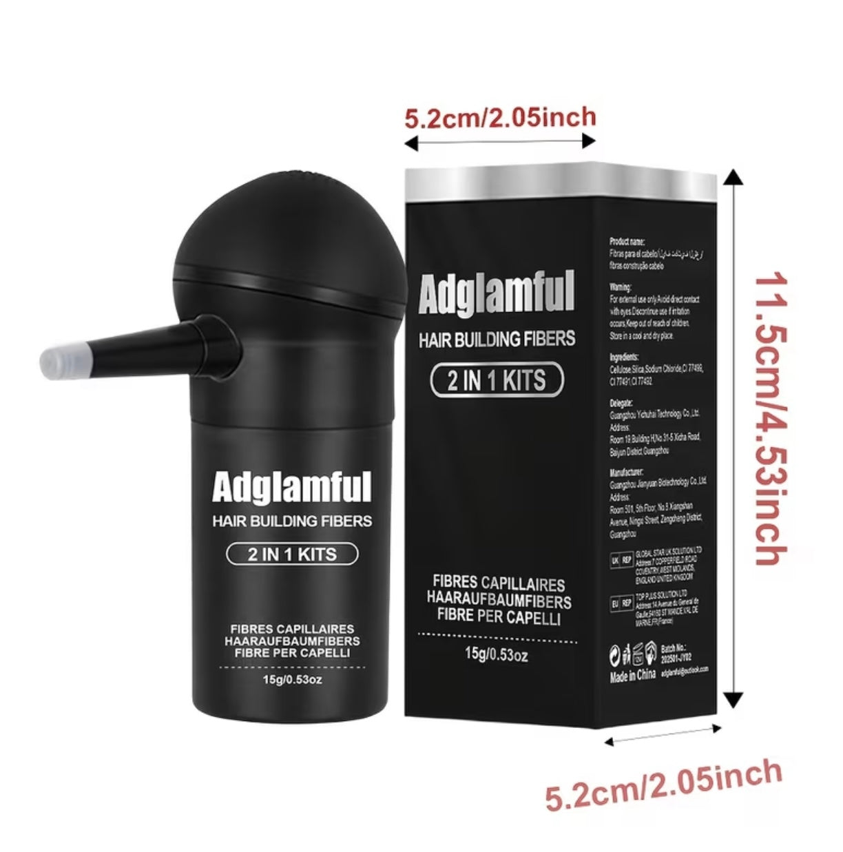 Matching nozzle set for fibre powder for hair dye filling