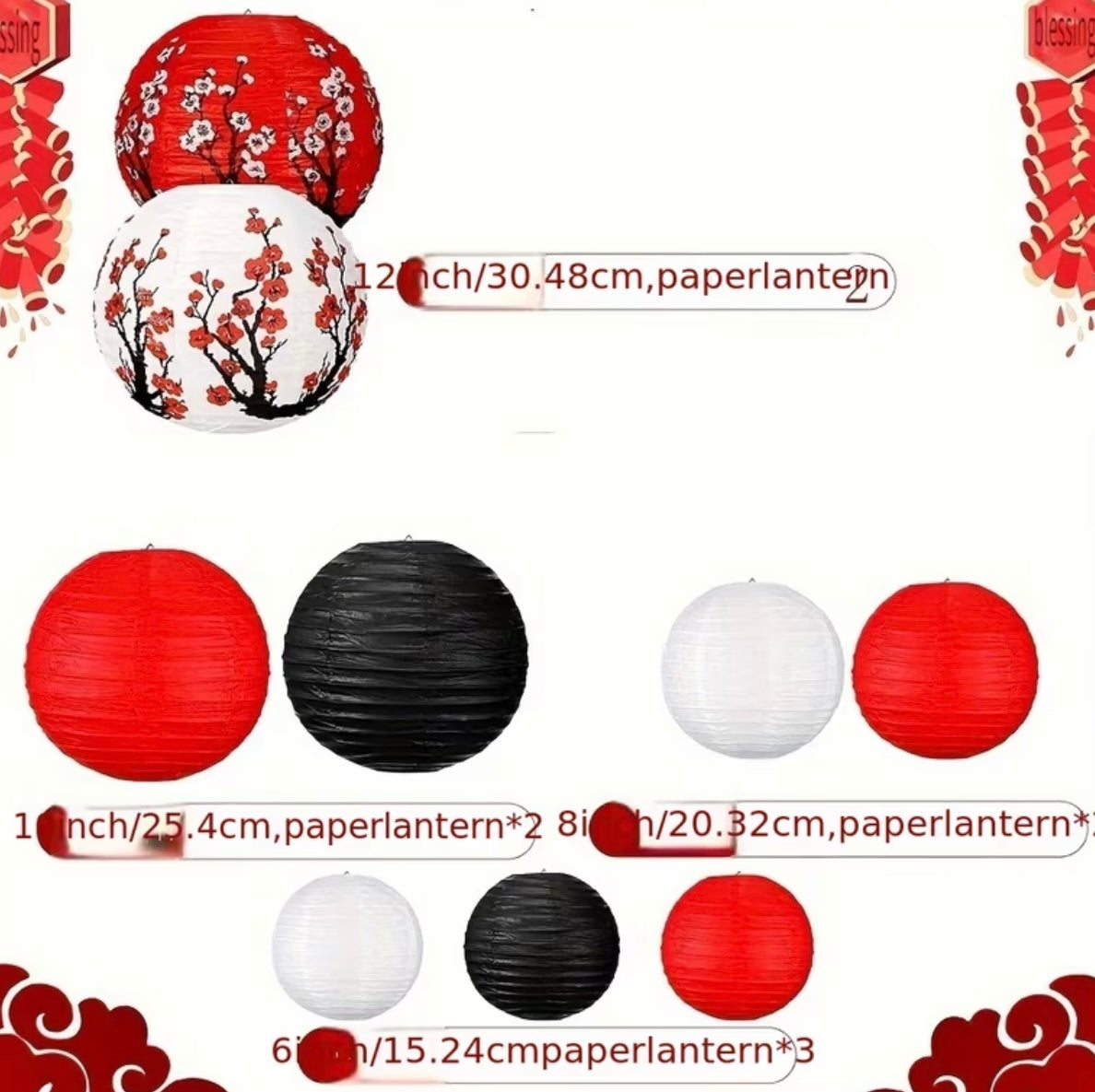 Set of 9 Japanese Cherry Blossom Lanterns