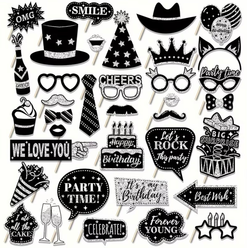 36 pieces of birthday photo booth accessories