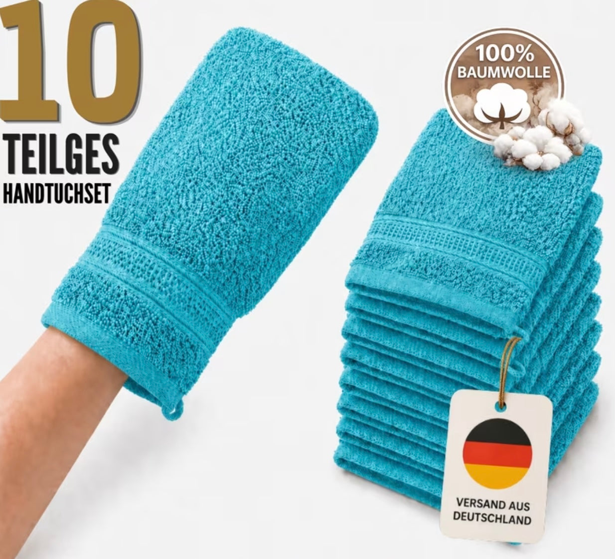 Set di Asciugamani a mano da 10 Pezzi in 100% Cotone