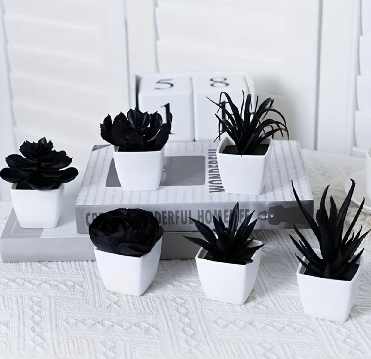 6 Pieces Black Artificial Succulents in Mini Pots