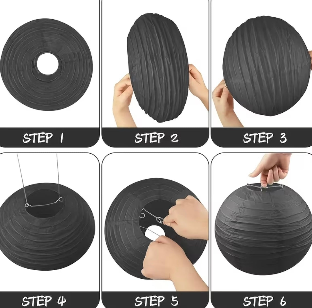 5 black paper lanterns