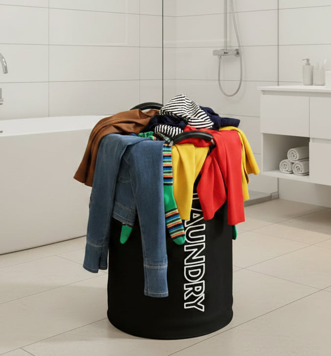 Oversized bohemian style fabric laundry basket with handles