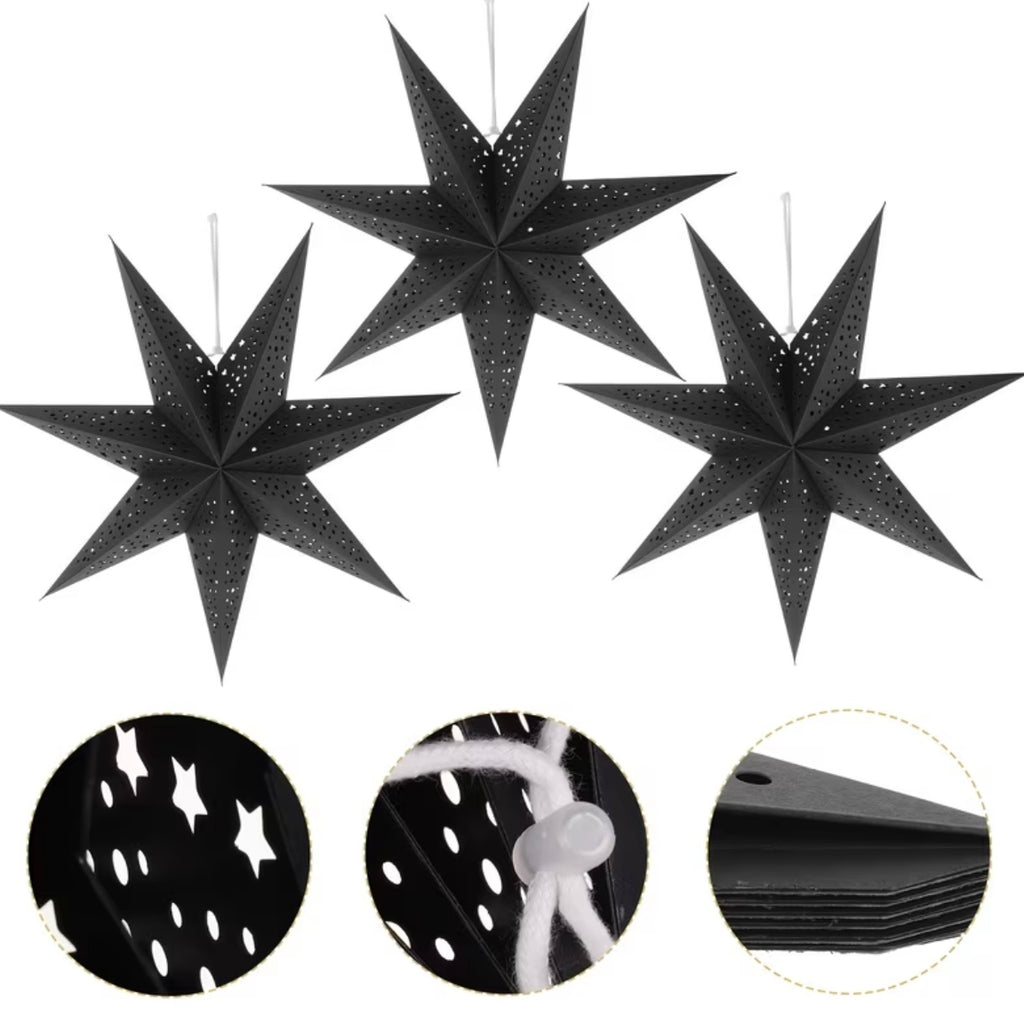 3 Pieces Christmas Decorations Suspension Lamp Three-dimensional Star Seven Tips, Black
