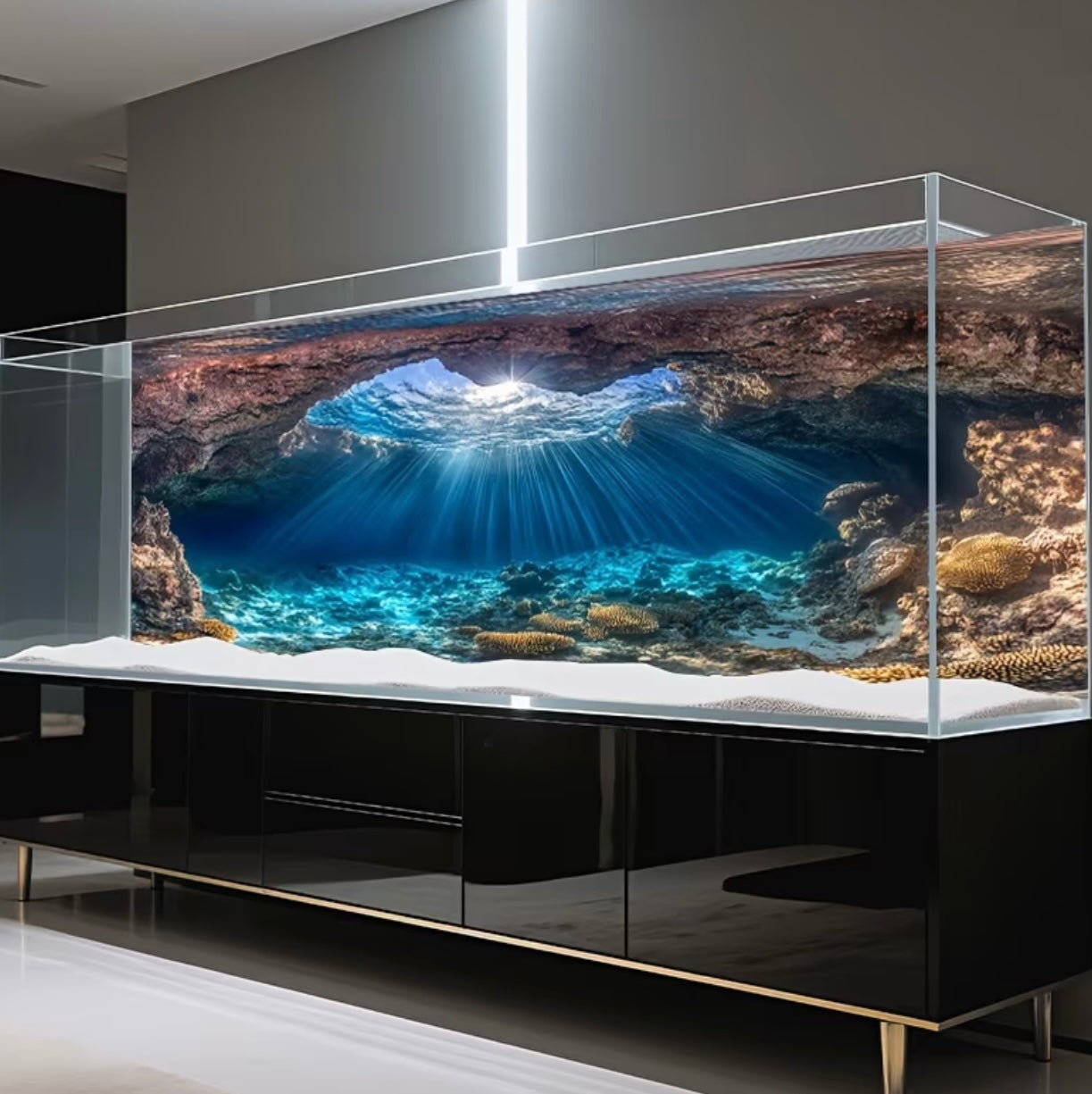 Vinyl wall sticker with underwater cave scene for aquariums