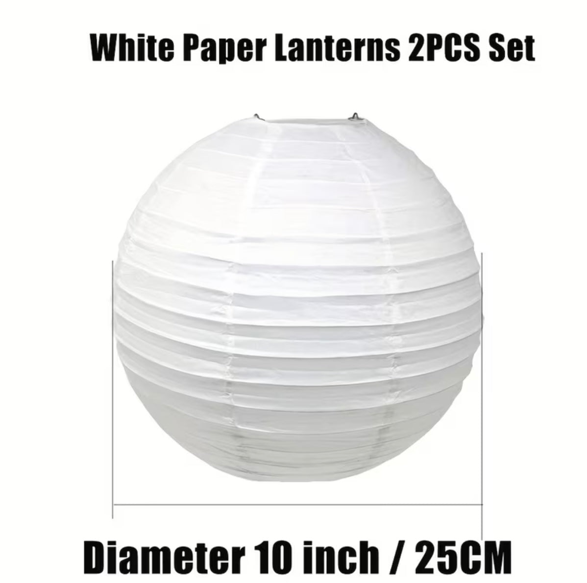 Set of 2 White Round Paper Lanterns for Decoration
