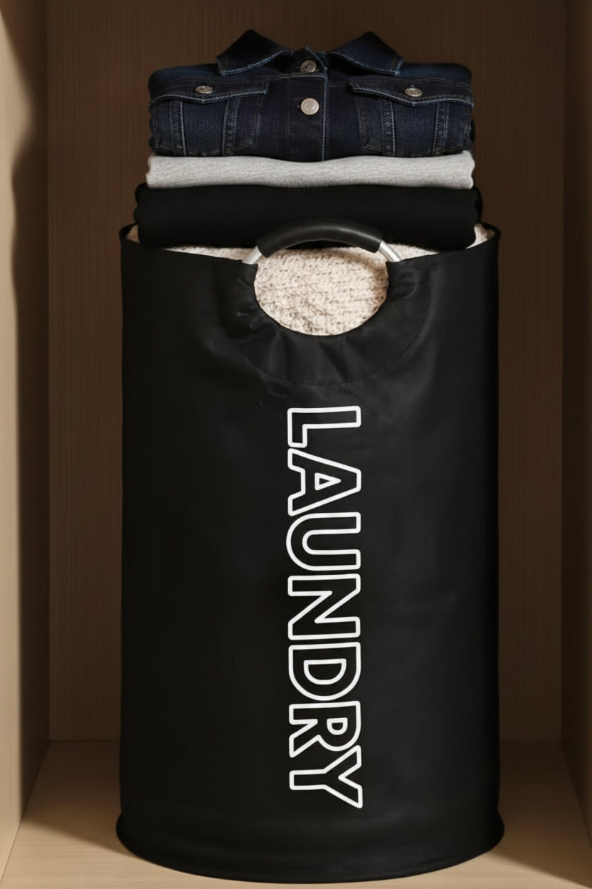 Oversized bohemian style fabric laundry basket with handles