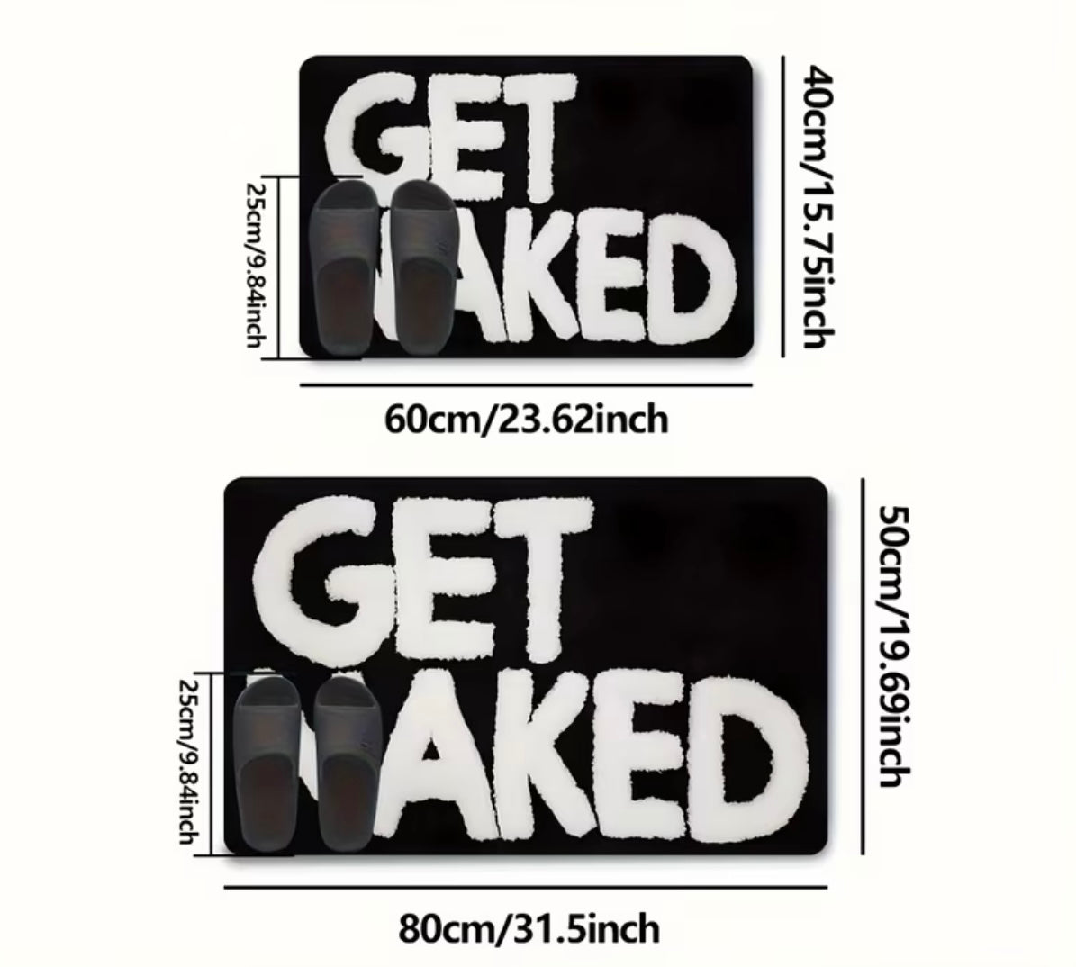 Funny bath mat 1 pc, with bold text print "GET NAKED"