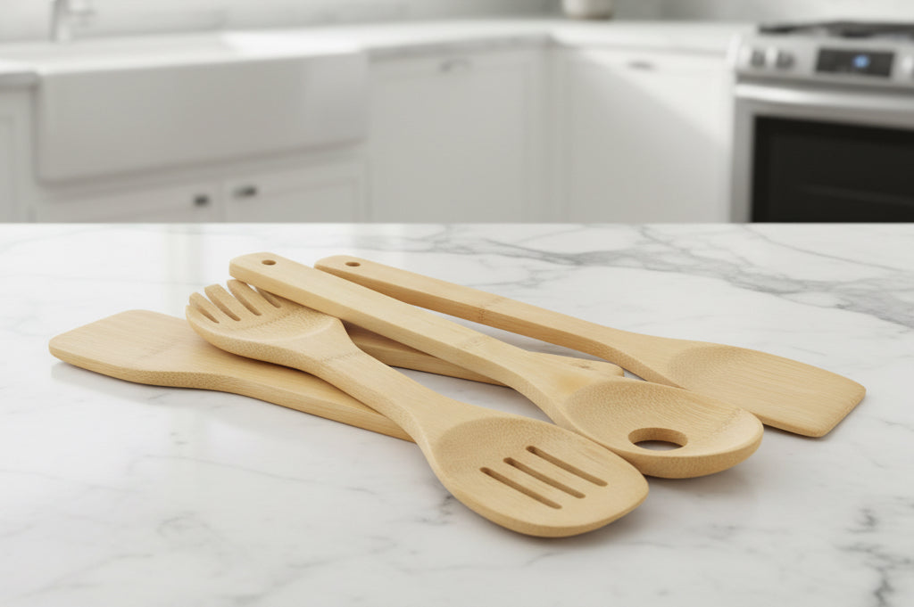 Set of 6 wooden utensils, wooden spoons for cooking