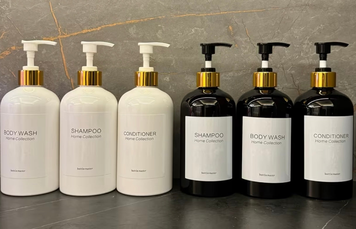 Set of 3 dispensers for shampoo and conditioner