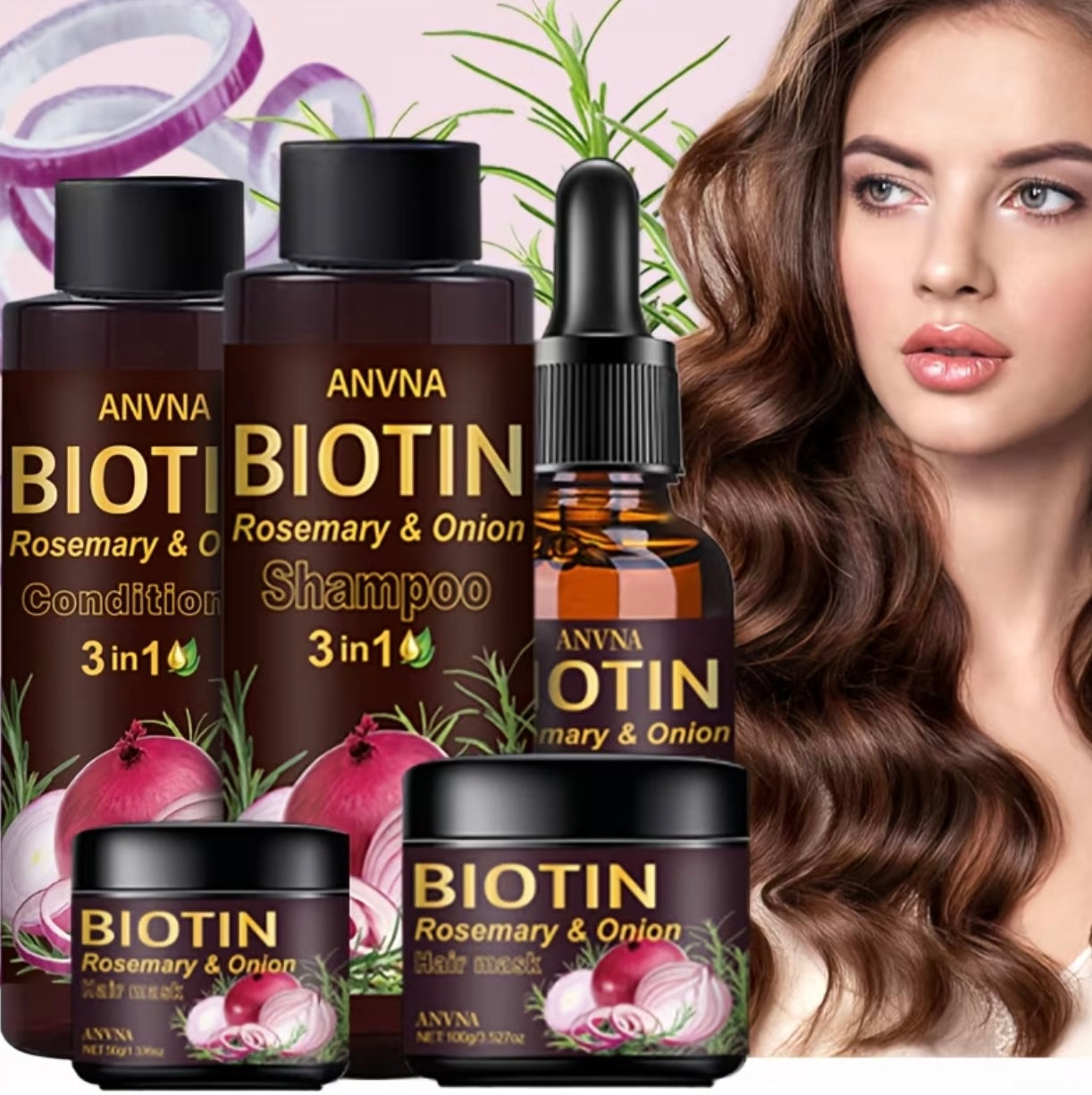 Set of 5 pieces for onion and biotin hair care