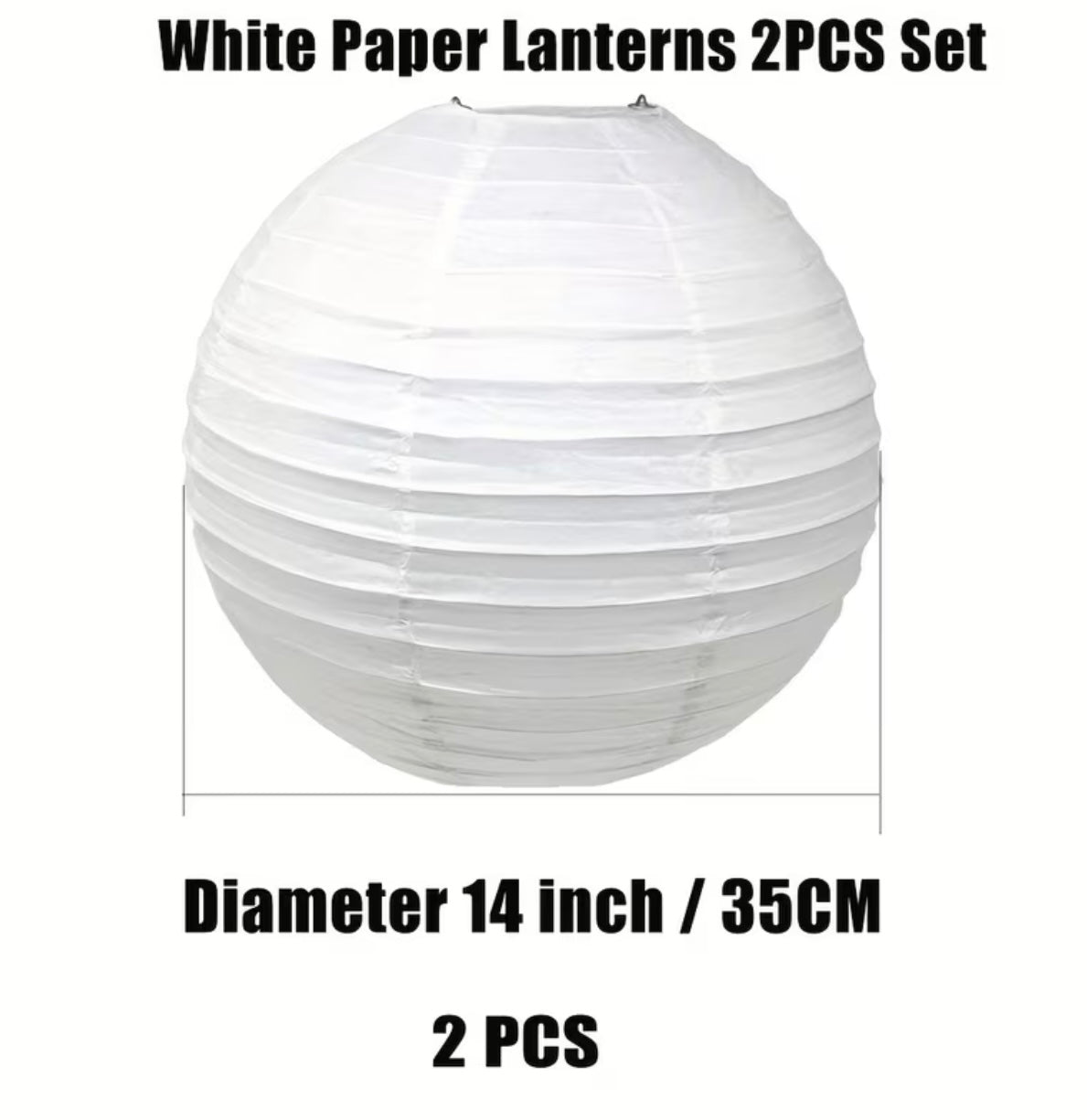 Set of 2 White Round Paper Lanterns for Decoration