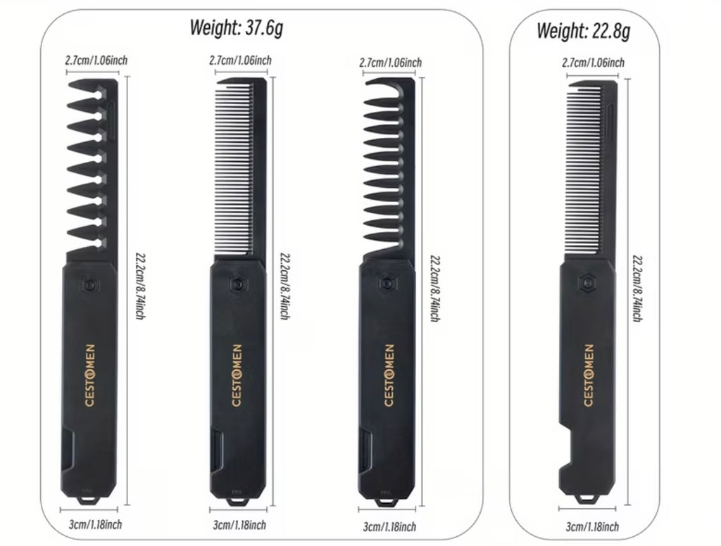 New portable unisex folding comb with three interchangeable teeth