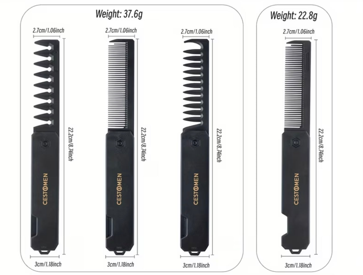 New portable unisex folding comb with three interchangeable teeth