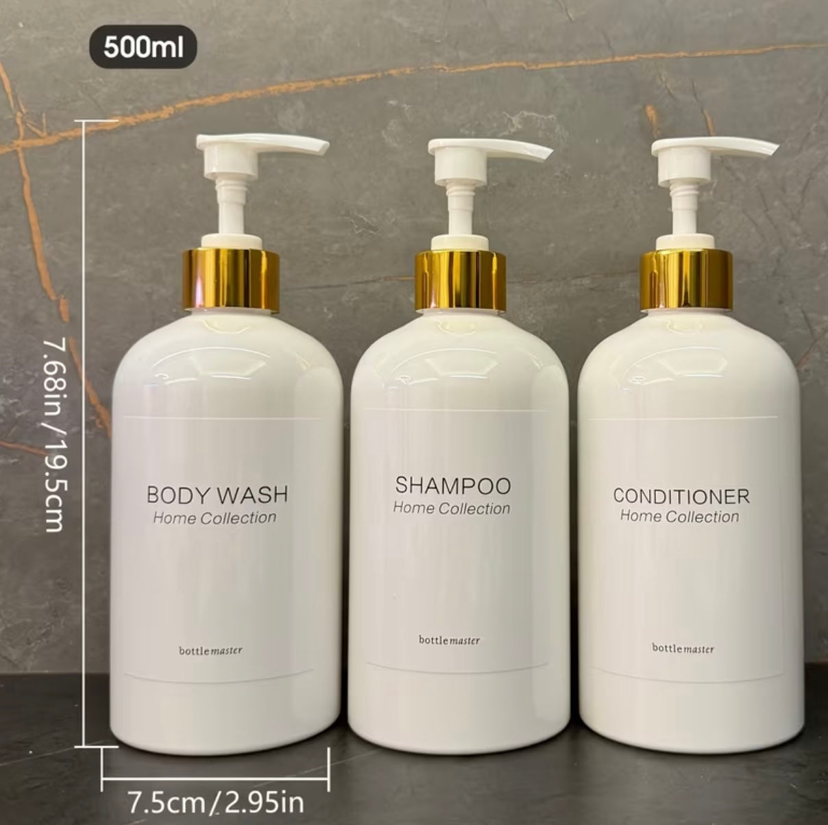 Set of 3 dispensers for shampoo and conditioner