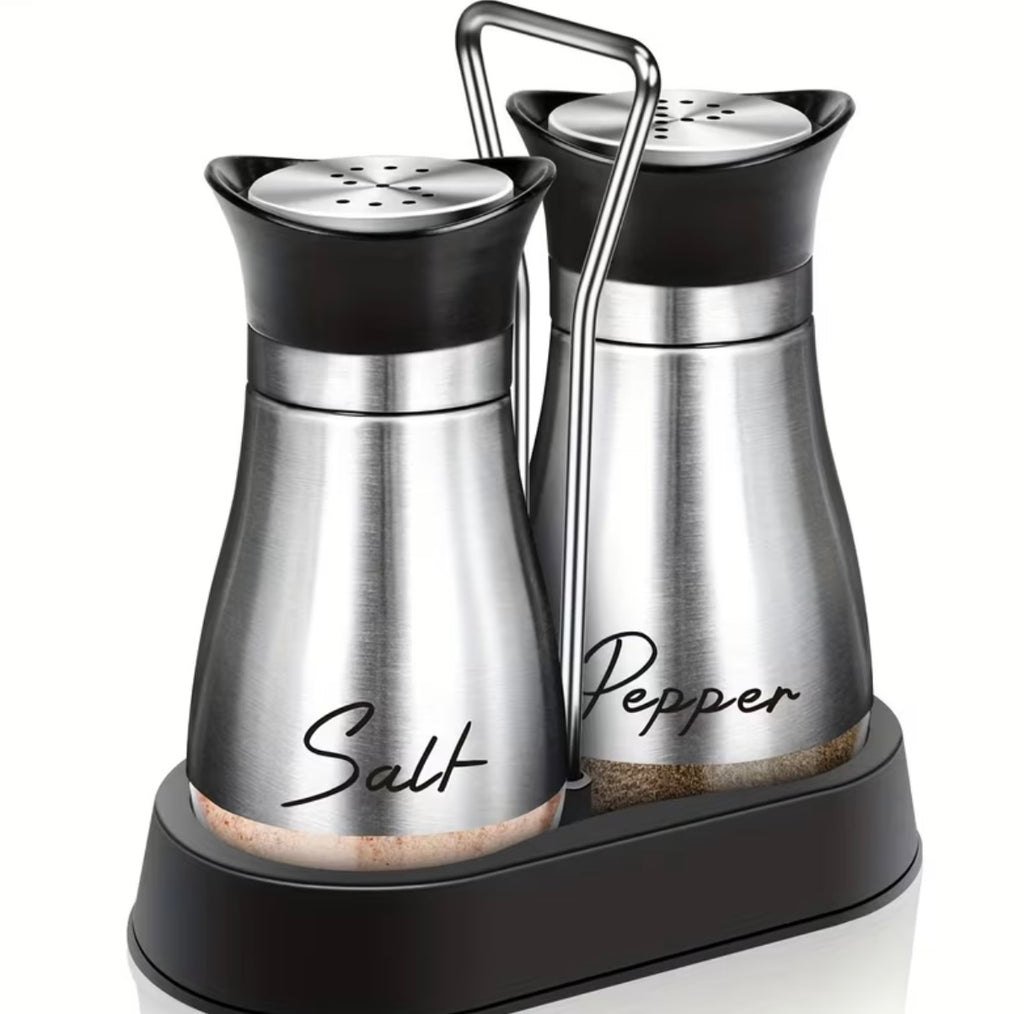 Salt and Pepper Set with Storage Rack (1 Storage Rack + 2 Bottles)