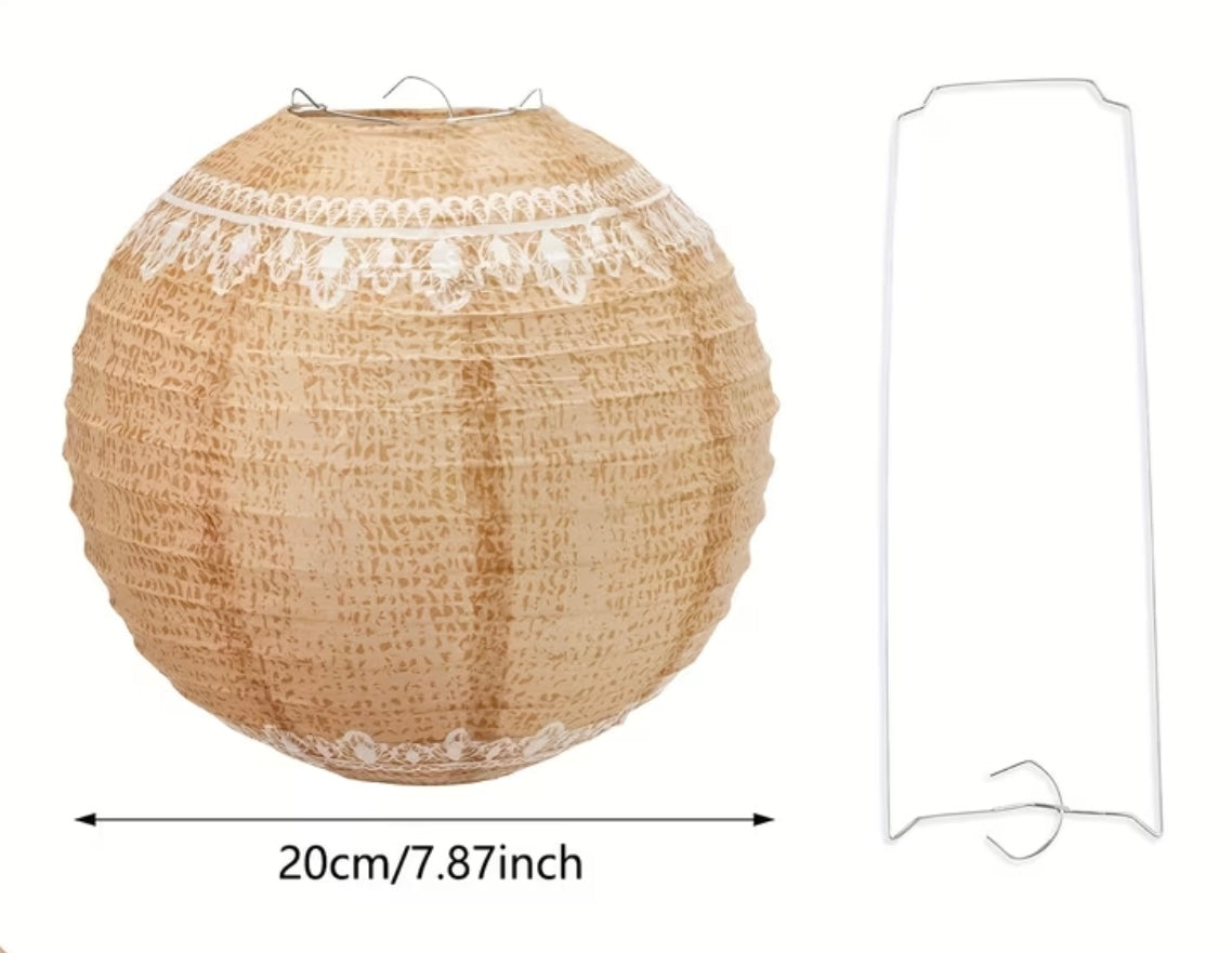 6 Paper lanterns in jute canvas with lace print
