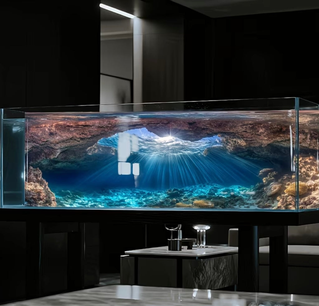 Vinyl wall sticker with underwater cave scene for aquariums