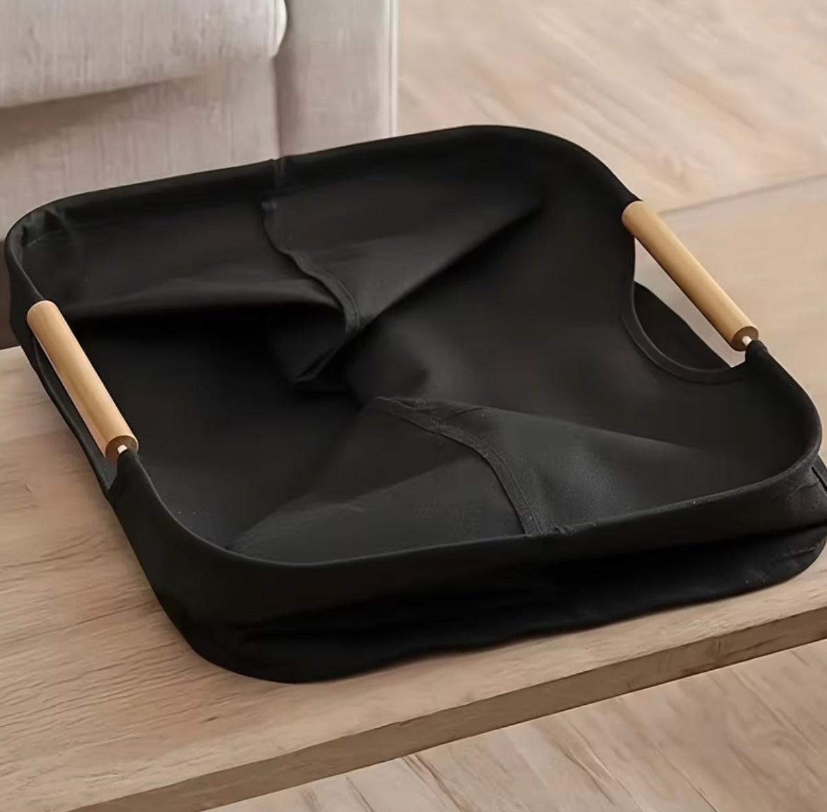 Large capacity 1-piece foldable storage basket with wooden handles