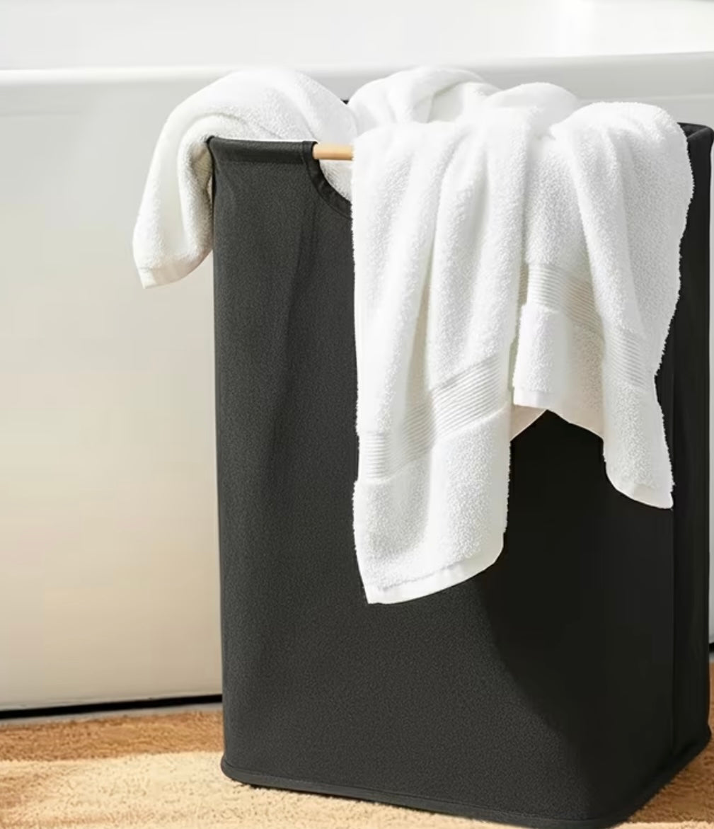 Large capacity 1-piece foldable storage basket with wooden handles