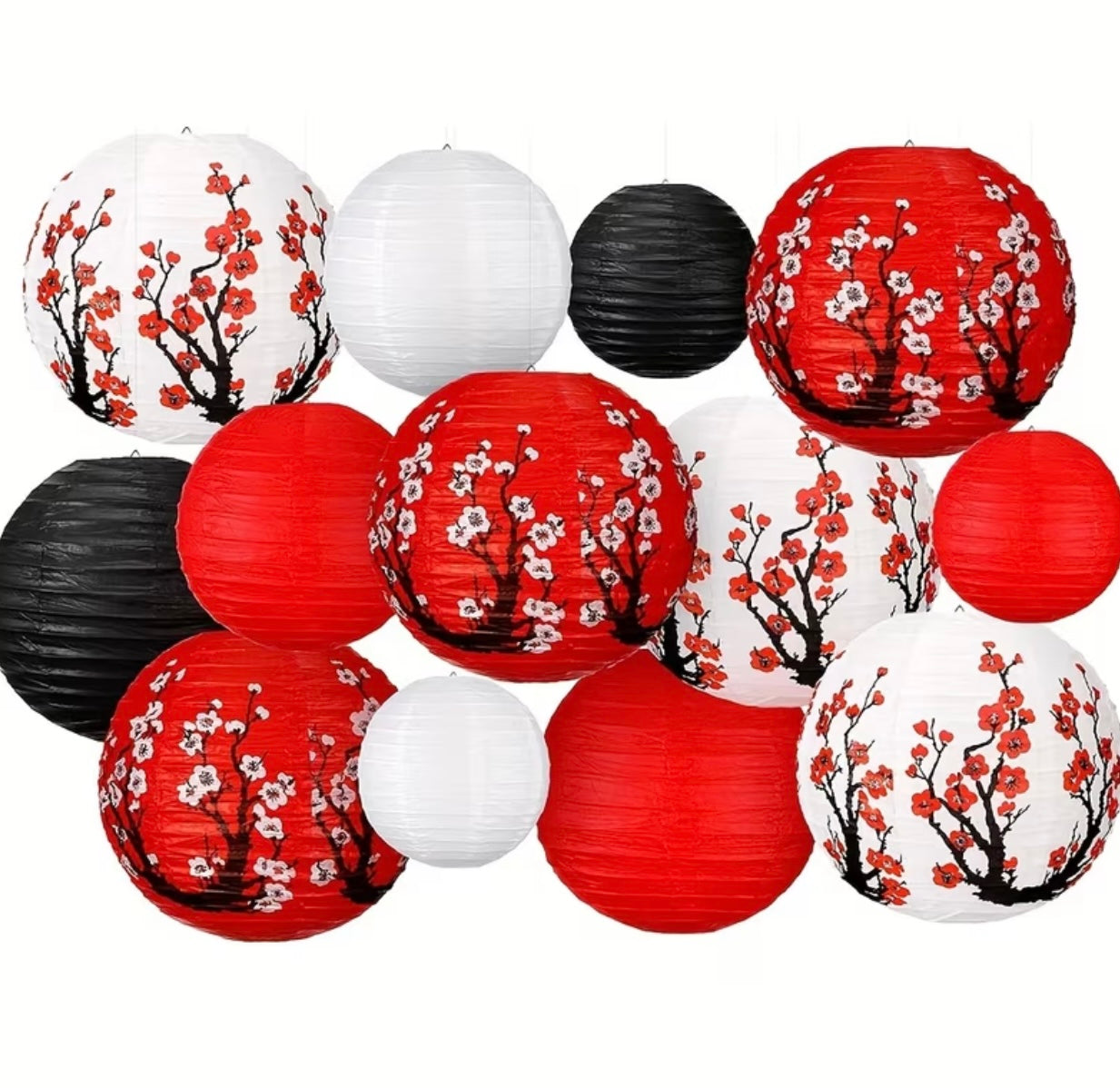 Set of 9 Japanese Cherry Blossom Lanterns
