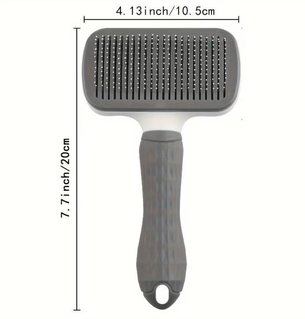 Self-cleaning rake brush for cat grooming