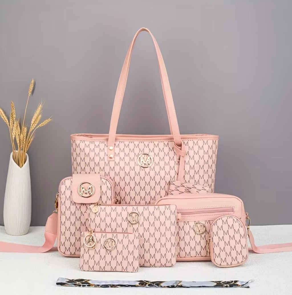 Set of 7 pieces plastic tote bag with fashionable letter print