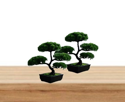 Set of 2 realistic artificial pine-shaped bonsai