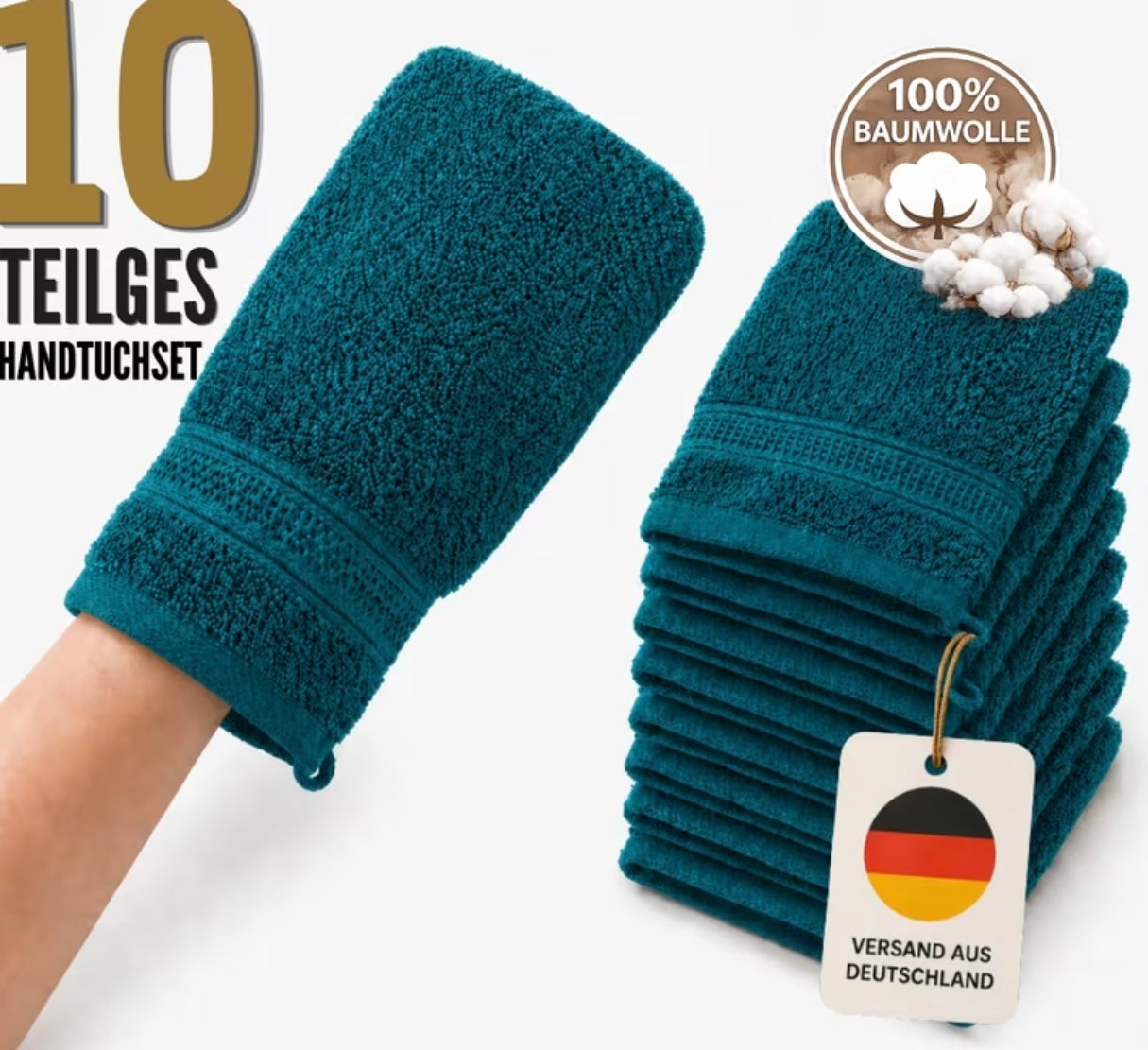 Set di Asciugamani a mano da 10 Pezzi in 100% Cotone