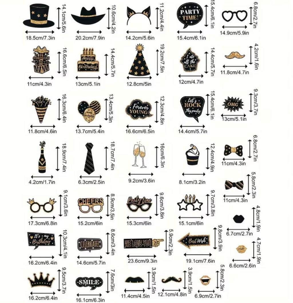 36 pieces of birthday photo booth accessories