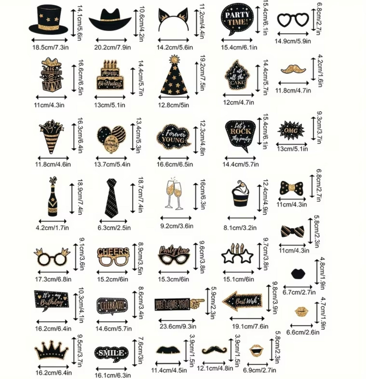 36 pieces of birthday photo booth accessories