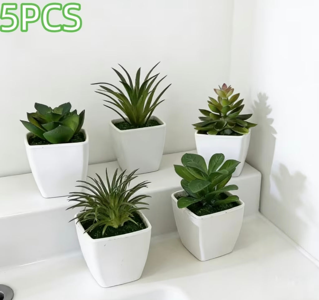 Set of 5 pieces of artificial potted plants