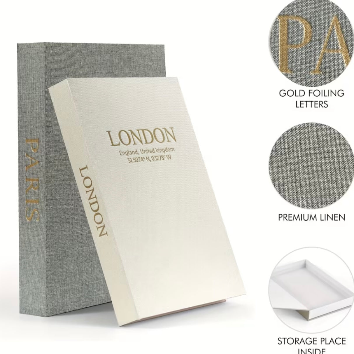 Set of 2 pieces of decorative book boxes that can be opened in linen