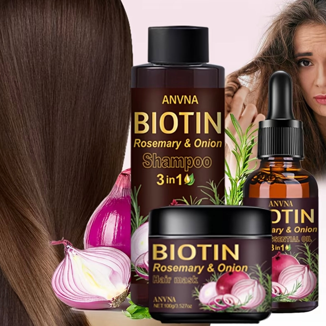 Set of 5 pieces for onion and biotin hair care