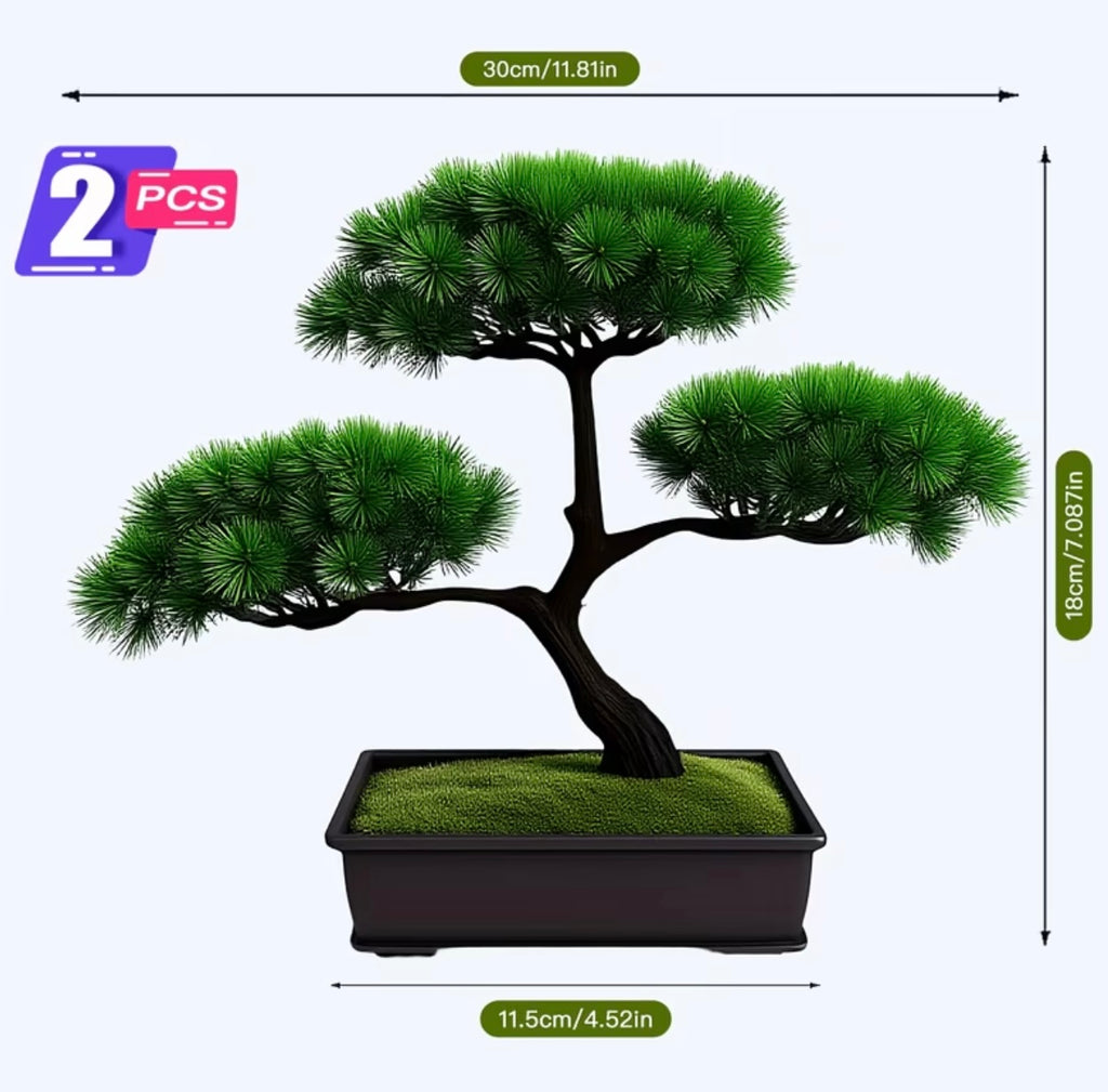 Set of 2 realistic artificial pine-shaped bonsai