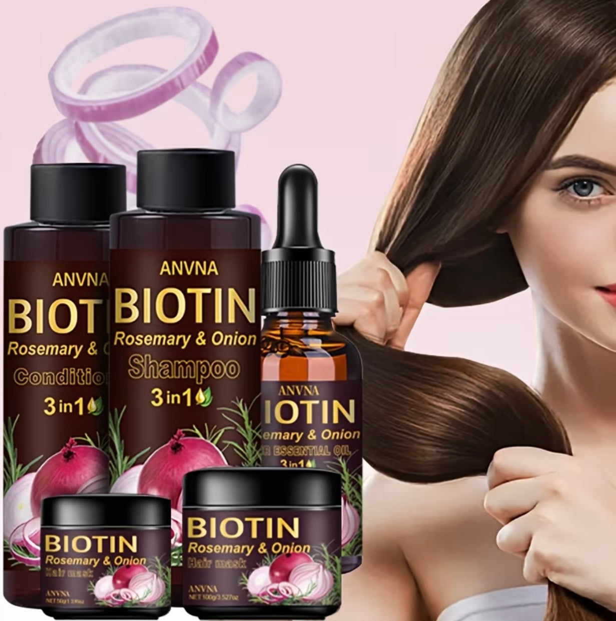 Set of 5 pieces for onion and biotin hair care
