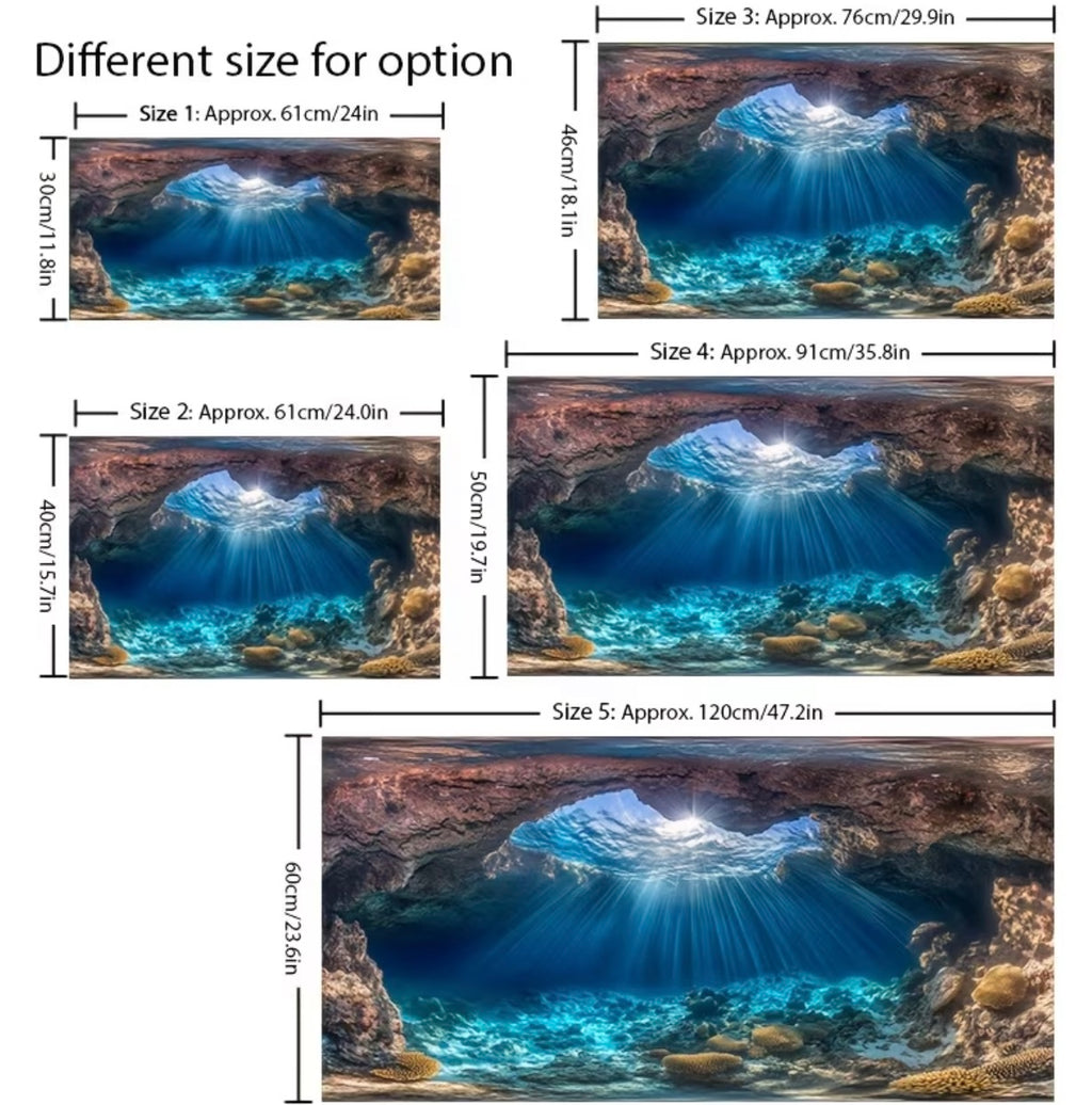 Vinyl wall sticker with underwater cave scene for aquariums